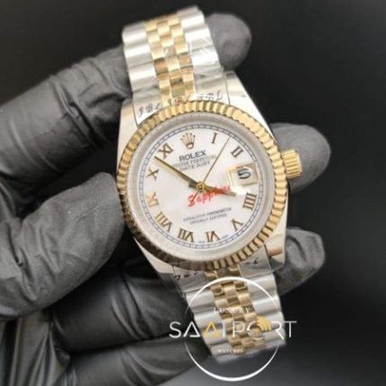 Rolex Datejust Roma Rakamlı Beyaz Kadran Tırtıklı Bezel Jubile Kordon Otomatik Mekanizma