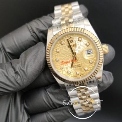 Rolex Datejust Baget Taşlı Desenli Gold Kadran Tırtıklı Bezel Jubile Kordon Otomatik Mekanizma