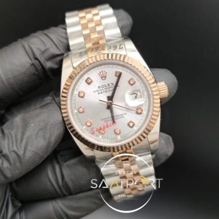 Rolex Datejust Baget Taşlı Gri Kadran Tırtıklı Bezel Jubile Kordon Otomatik Mekanizma