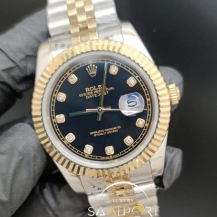 Rolex Datejust Baget Taşlı Siyah Kadran Tırtıklı Gold Bezel Jubile Kordon Otomatik Mekanizma