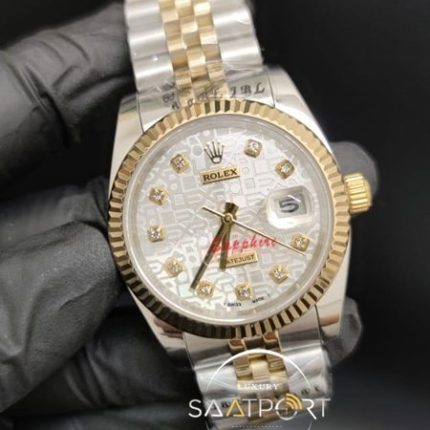 Rolex Datejust Desenli Taşlı Gri Kadran Tırtıklı Bezel Jubile Kordon Otomatik Mekanizma