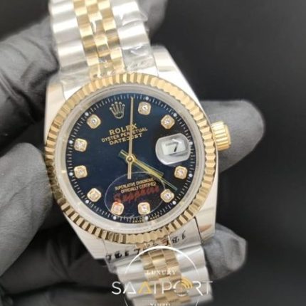 Rolex Datejust Taşlı Siyah Kadran Tırtıklı Gold Bezel Jubile Kordon Otomatik Mekanizma