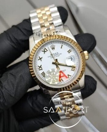 Rolex Saat DateJust Roma Rakamlı Beyaz Kadran Jubile Kordon Otomatik Mekanizma
