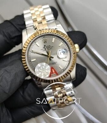 Rolex Saat Otomatik Mekanizma DateJust Gri Kadran Tırtıklı Bezel Jubile Kordon
