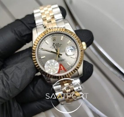 Rolex Saat Otomatik Mekanizma DateJust Gri Kadran Tırtıklı Bezel Jubile Kordon