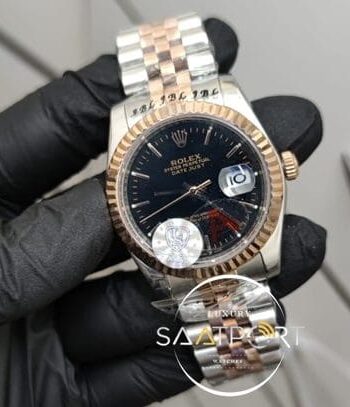 Rolex Saat Otomatik Mekanizma DateJust Siyah Kadran Tırtıklı Bezel Jubile Kordon