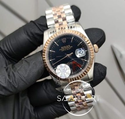 Rolex Saat Otomatik Mekanizma DateJust Siyah Kadran Tırtıklı Bezel Jubile Kordon