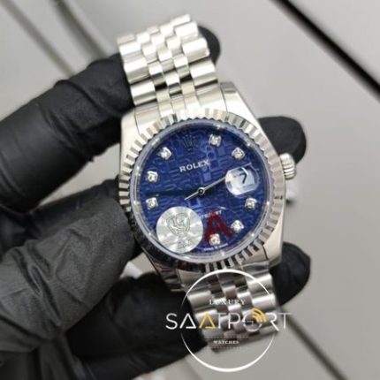 Rolex Saat DateJust Otomatik Mekanizma Desenli Mavi Baget Kadran Jubile Kordon