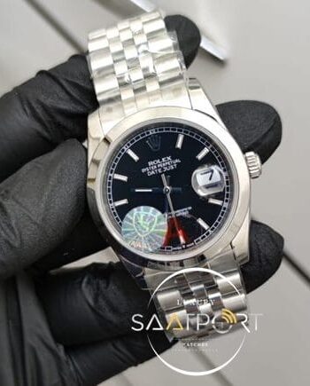Rolex Saat DateJust Otomatik Mekanizma Siyah Kadran Düz Bezel Jubile Kordon