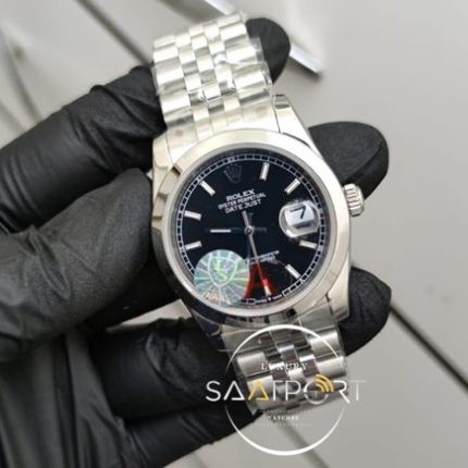 Rolex Saat DateJust Otomatik Mekanizma Siyah Kadran Düz Bezel Jubile Kordon