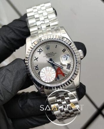 Rolex Saat DateJust Otomatik Mekanizma Roma Rakamlı Gri Kadran Jubile Kordon