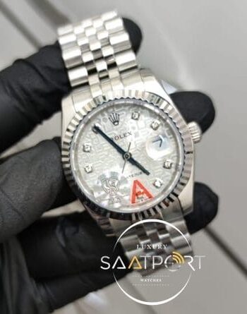 Rolex Saat DateJust Otomatik Mekanizma Desenli Taşlı Gri Kadran Jubile Kordon