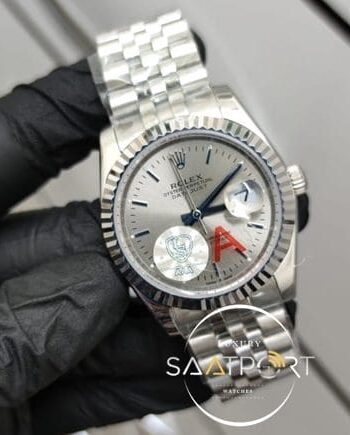 Rolex Saat DateJust Gri Kadran Çelik Jubile Kordon Tırtıklı Bezel
