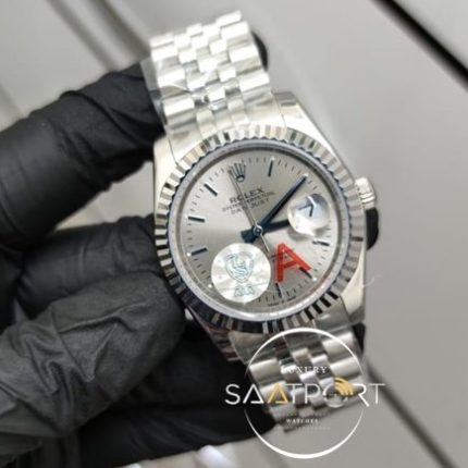 Rolex Saat DateJust Gri Kadran Çelik Jubile Kordon Tırtıklı Bezel