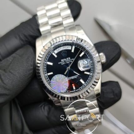 Rolex Saat Day Date Otomatik Mekanizma Siyah Kadran Tırtıklı Bezel