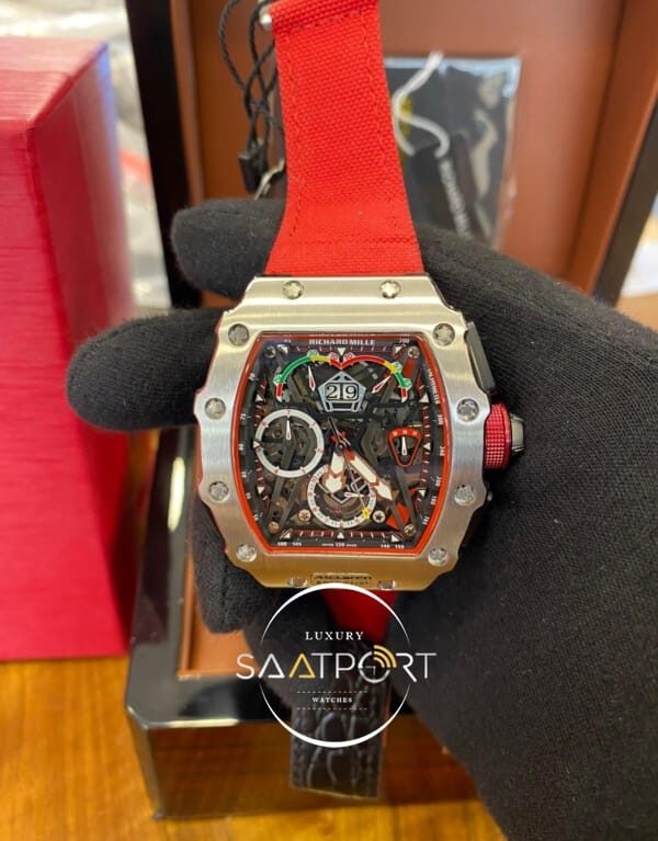 Richard Mille Chronograph RM050-03 Mclaren Limited Çelik Kasa Kırmızı Kordon