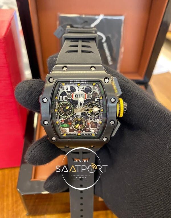 Richard Mille RM011-03 Çelik Kasa Siyah Silikon Kordon