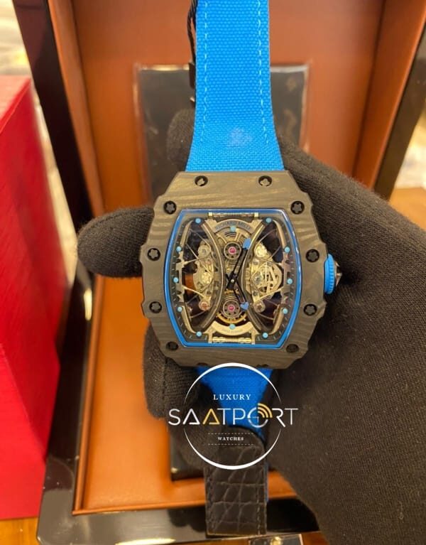 Richard Mille Mavi Silikon RM 53-01 Pablo Mac Donough Carbon Kasa