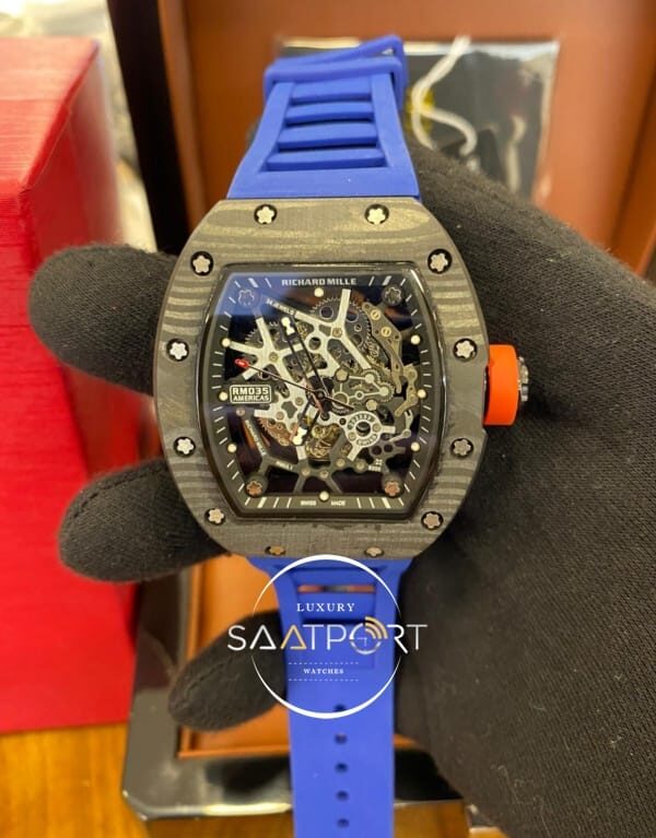 Richard Mille RM035 Karbon Kasa Mavi Silikon Kordon