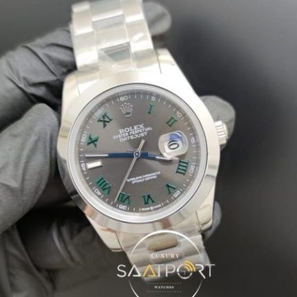 Rolex Saat Datejust Yeşil Roma Rakamlı Kadran Otomatik Mekanizma Çelik Kasa