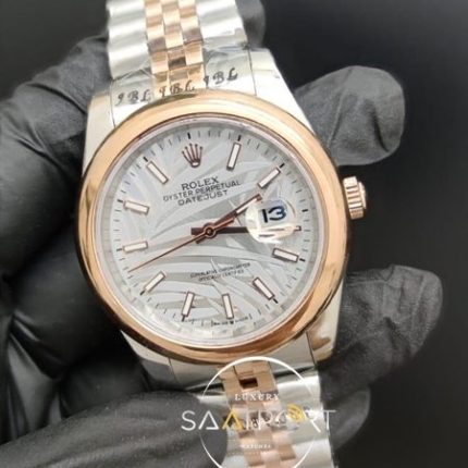 Rolex Saat Datejust 41mm Desenli Gri Kadran Düz Rose Bezel