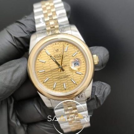 Rolex Saat Datejust 41mm Desenli Gold Kadran Jubile Kordon Düz Bezel