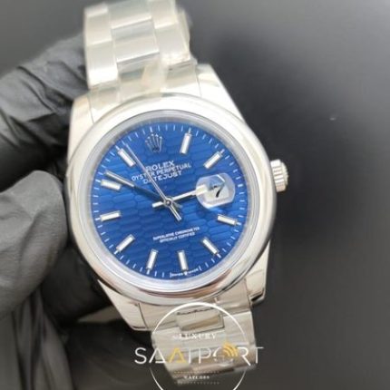 Rolex Saat Datejust 41mm Desenli Mavi Kadran Düz Çelik Bezel