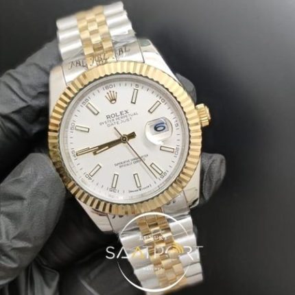 Rolex Saat Datejust Beyaz Kadran Tırtıklı Gold Bezel Jubile Kordon