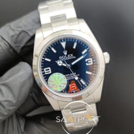 Rolex Saat Oyster Perpetual Explorer Siyah Kadran Düz Çelik Bezel