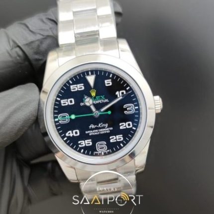 Rolex Saat Air King Oyster Perpetual Siyah Kadran Düz Çelik Bezel