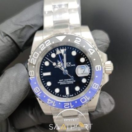 Rolex Saat GMT Master Siyah Kadran Mavi Siyah Bezel Otomatik Mekanizma