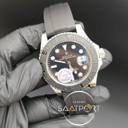 Rolex Saat Yacht Master Siyah Kadran Siyah Bezel Silikon Kordon