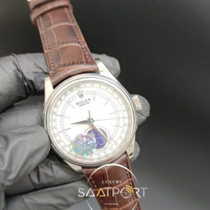 Rolex Saat Cellini Otomatik Mekanizma Moonphase Modeli Kahve Deri Kordon