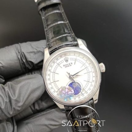 Rolex Saat Cellini Otomatik Mekanizma Moonphase Modeli Siyah Deri Kordon