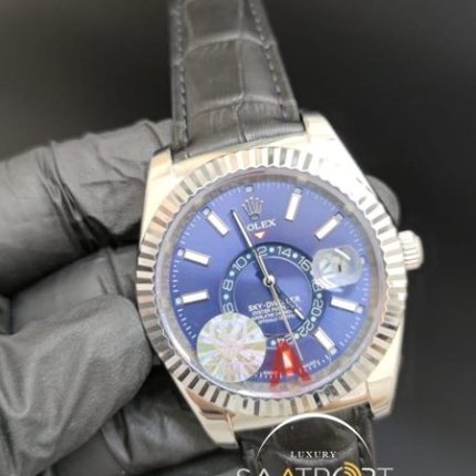 Rolex Saat Sky Dweller Otomatik Mekanizma Tırtıklı Bezel Deri Kordon