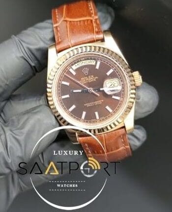 Rolex Saat Day Date Otomatik 41mm Kahve Kadran Tırtıklı Gold Bezel