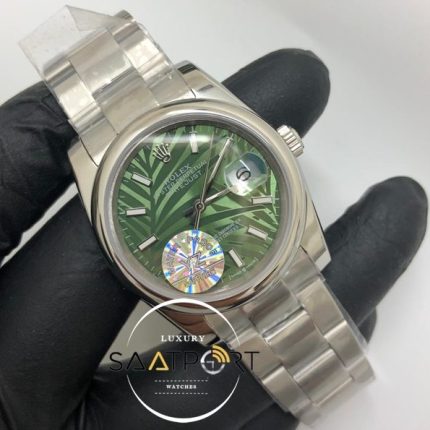 Rolex Saat Datejust Otomatik Desenli Yeşil Kadran Düz Bezel Oyster Çelik Kordon