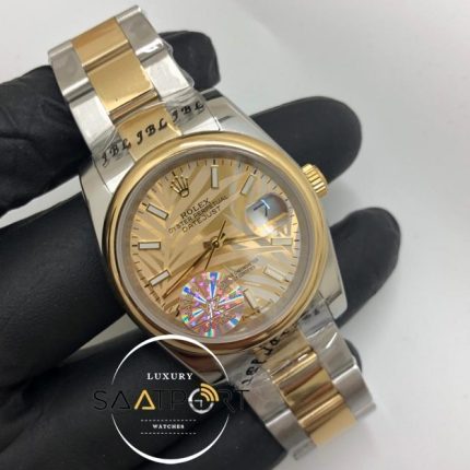 Rolex Saat Datejust Düz Bezel Desenli Gold Kadran Oyster Çelik Kordon Otomatik