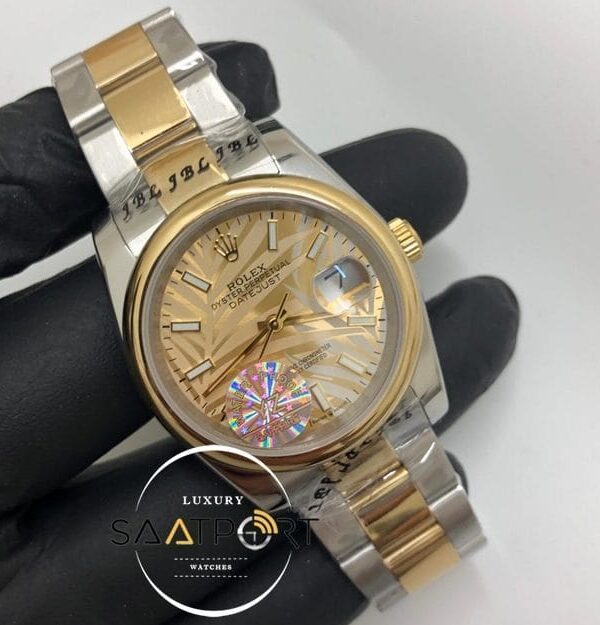 Rolex Saat Datejust Düz Bezel Desenli Gold Kadran Oyster Çelik Kordon Otomatik