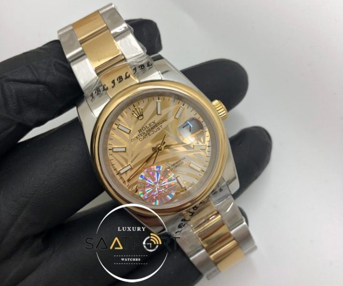 Rolex Saat Datejust Düz Bezel Desenli Gold Kadran Oyster Çelik Kordon Otomatik