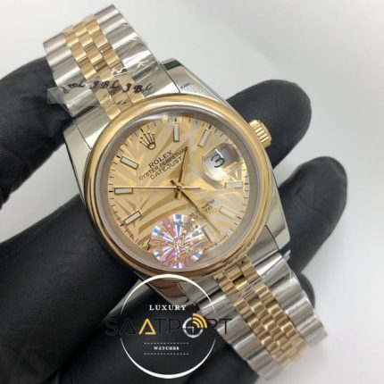 Rolex Saat Datejust Düz Bezel Desenli Gold Kadran Jubile Çelik Kordon Otomatik