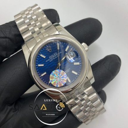 Rolex Saat Otomatik Datejust Düz Bezel Desenli Mavi Kadran Jubile Çelik Kordon