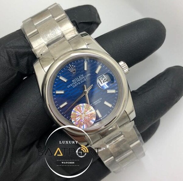 Rolex Saat Otomatik Datejust Düz Bezel Desenli Mavi Kadran Oyster Çelik Kordon