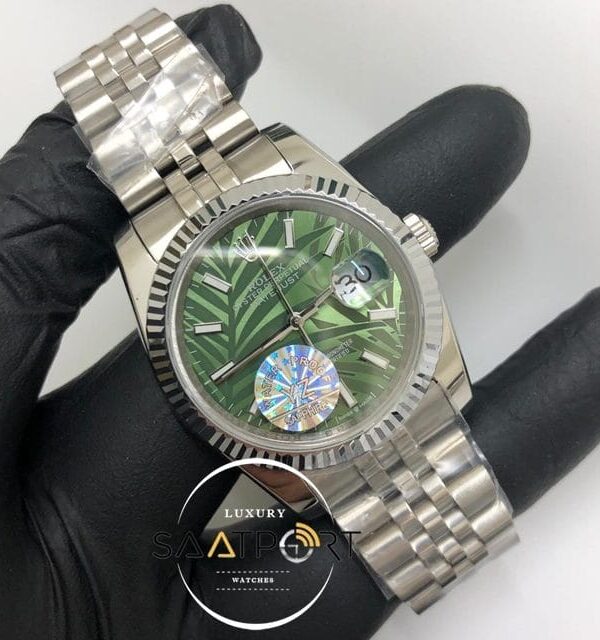 Rolex Saat Datejust Tırtıklı Bezel Desenli Yeşil Kadran Jubile Çelik Kordon