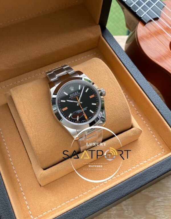 Rolex Milgauss 904L Çelik Kasa Siyah Kadran Düz Çelik Bezel Otomatik Mekanizma
