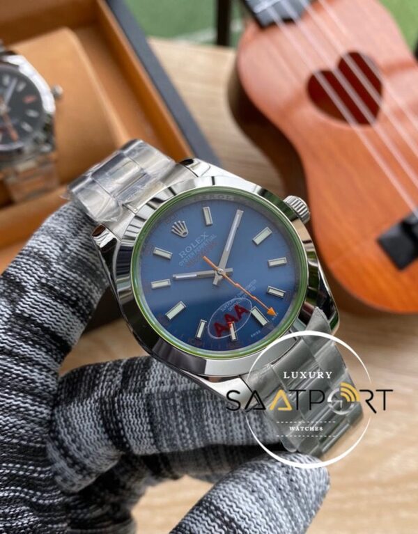 Rolex Milgauss 904L Çelik Kasa Mavi Kadran Düz Çelik Bezel Otomatik Mekanizma