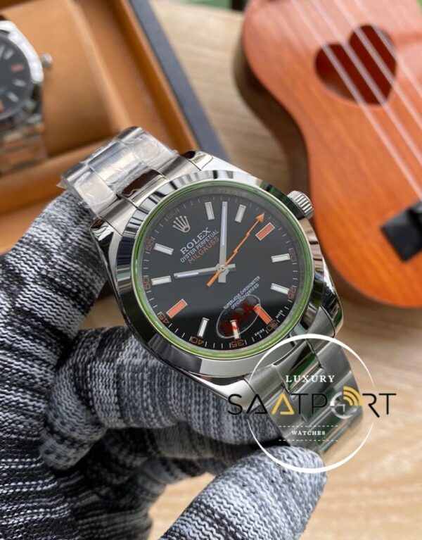 Rolex Milgauss 904L Çelik Kasa Siyah Kadran Düz Çelik Bezel Otomatik Mekanizma