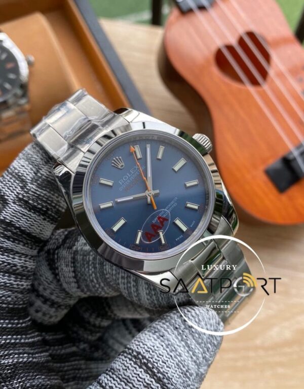 Rolex Milgauss 904L Çelik Kasa Otomatik Mekanizma Mavi Kadran Düz Çelik Bezel