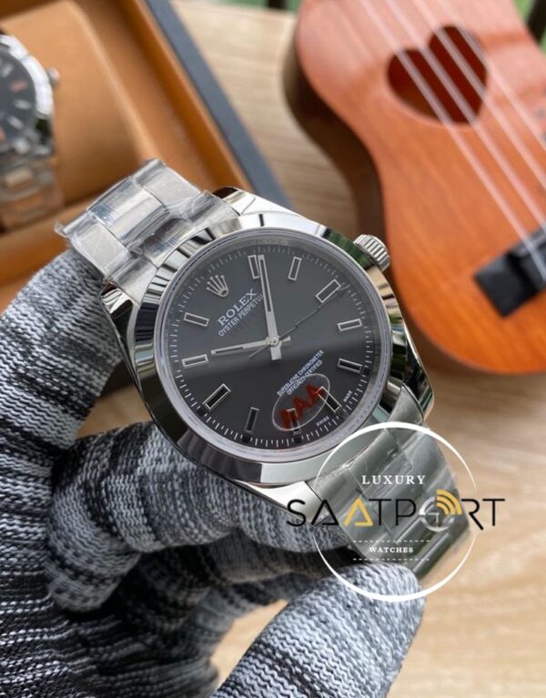 Rolex Milgauss Labelnoir 904L Çelik Kasa Siyah Kadran Düz Çelik Bezel Otomatik