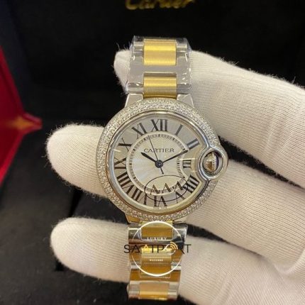 Cartier Ballon Bleu Taşlı Gold Bezel Roma Rakamlı Otomatik